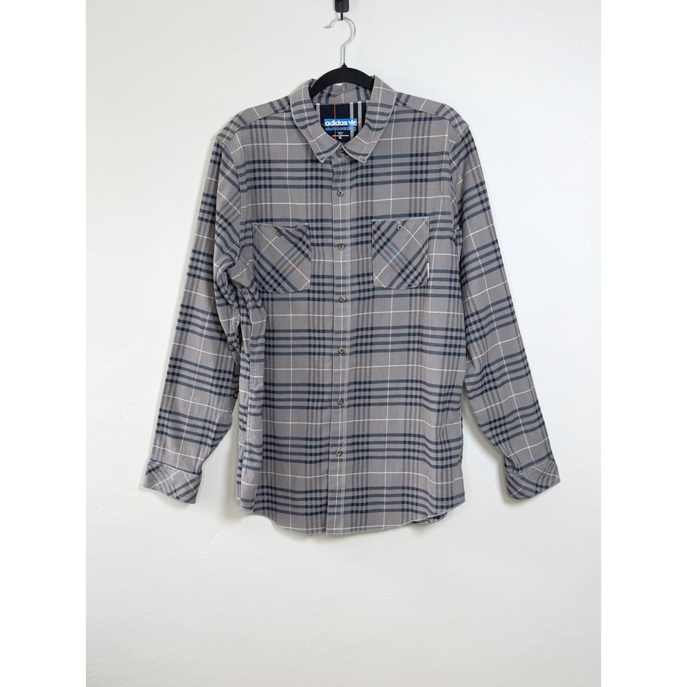Adidas Skateboarding Silas Flannel Shirt XL Grey Plaid Button Up Workwear Grunge